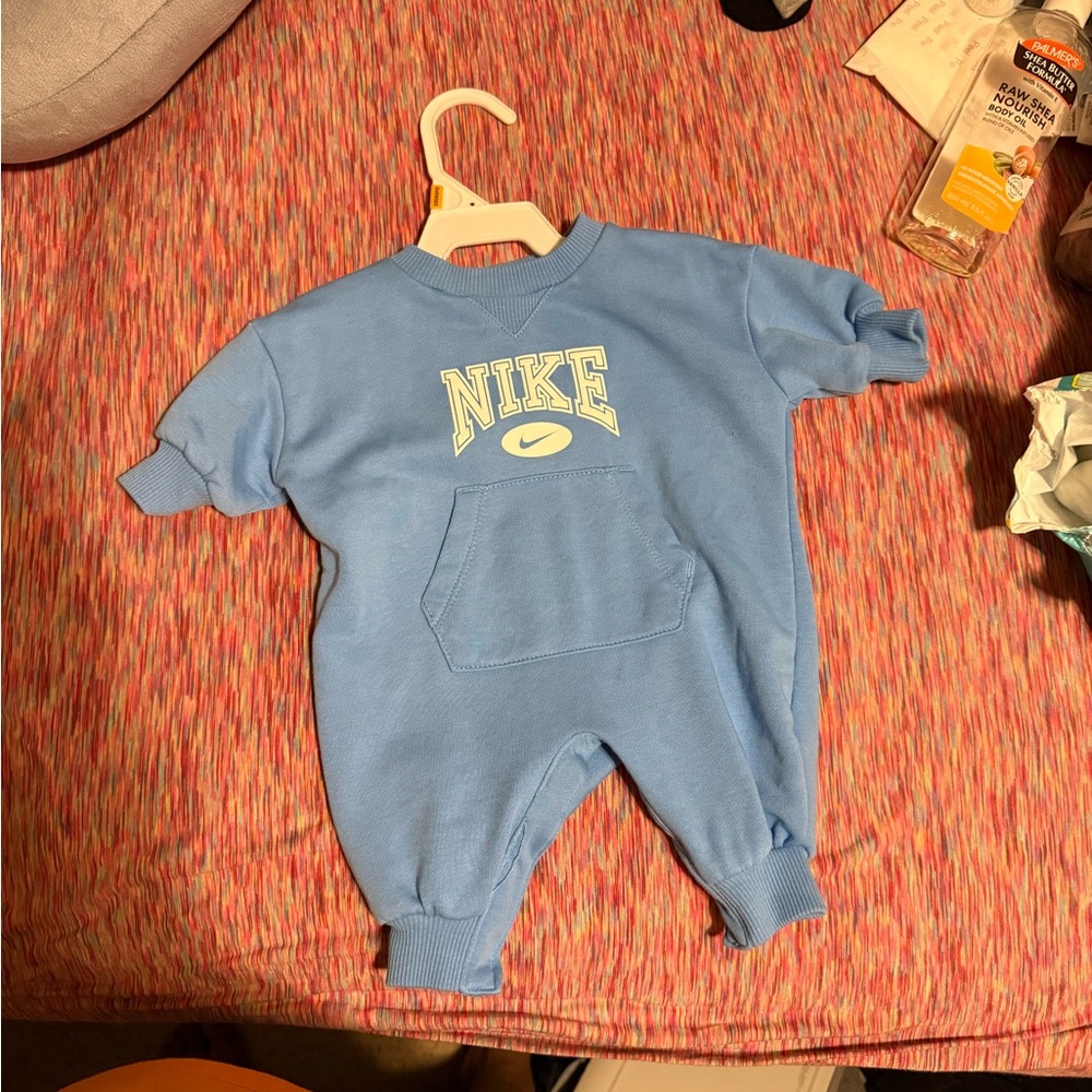 Nike Light Blue and Dark Red Kids Footie One Piece